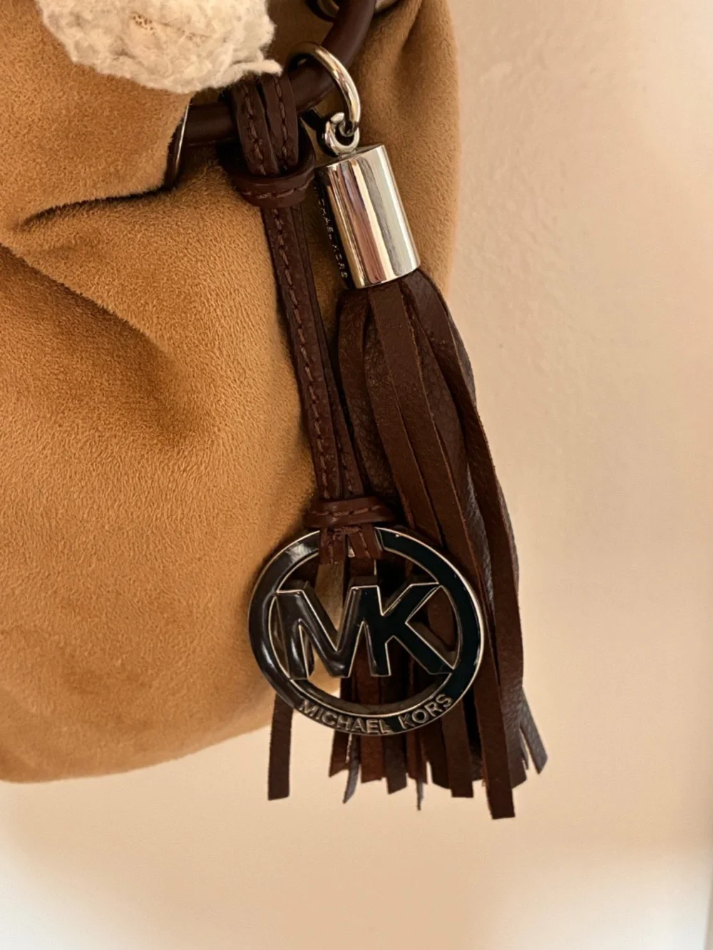 Michael Kors suede shearling mini bucket crossbody
